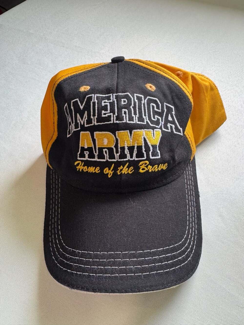 U.S. Army America Home Of The Brave Black Gold Adjustable Hat Made USA